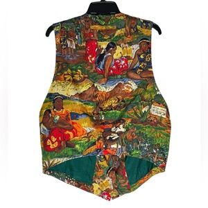 VTG 90s Anne Pinkerton Ape Womens Large Silk Tribal Landscape Print Vest Blouse